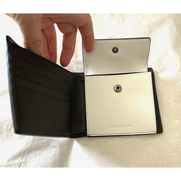 New Michael Kors Cooper Two-Tone Billfold Wallet with Coin Pouch Black / White - Picture 6 of 7